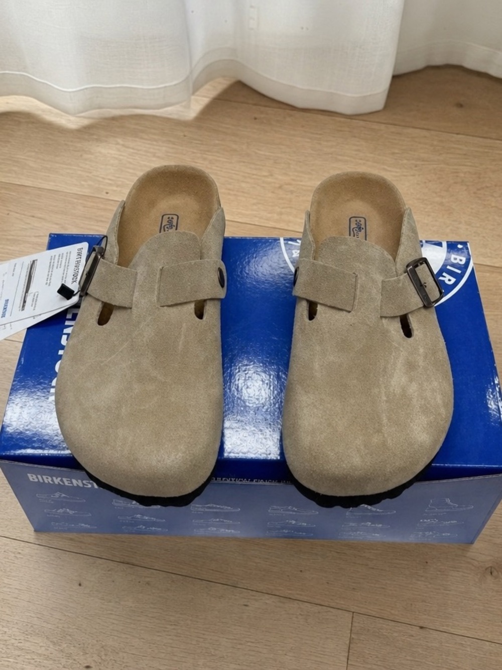Birkenstock women's Boston Clog in Sand Suede with Metal Buckle - Picture 4 of 4
